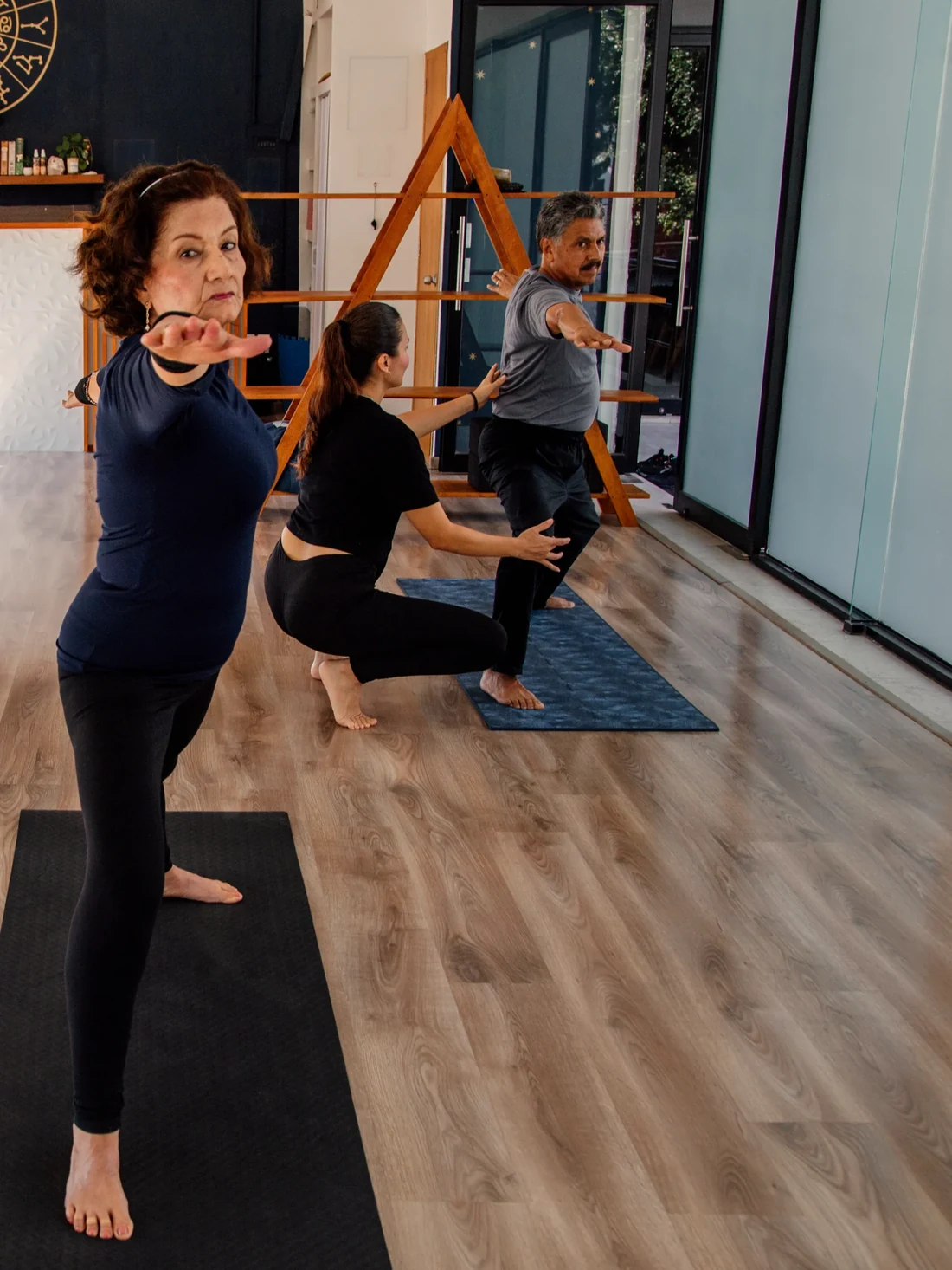 Older adults in a gentle yoga class